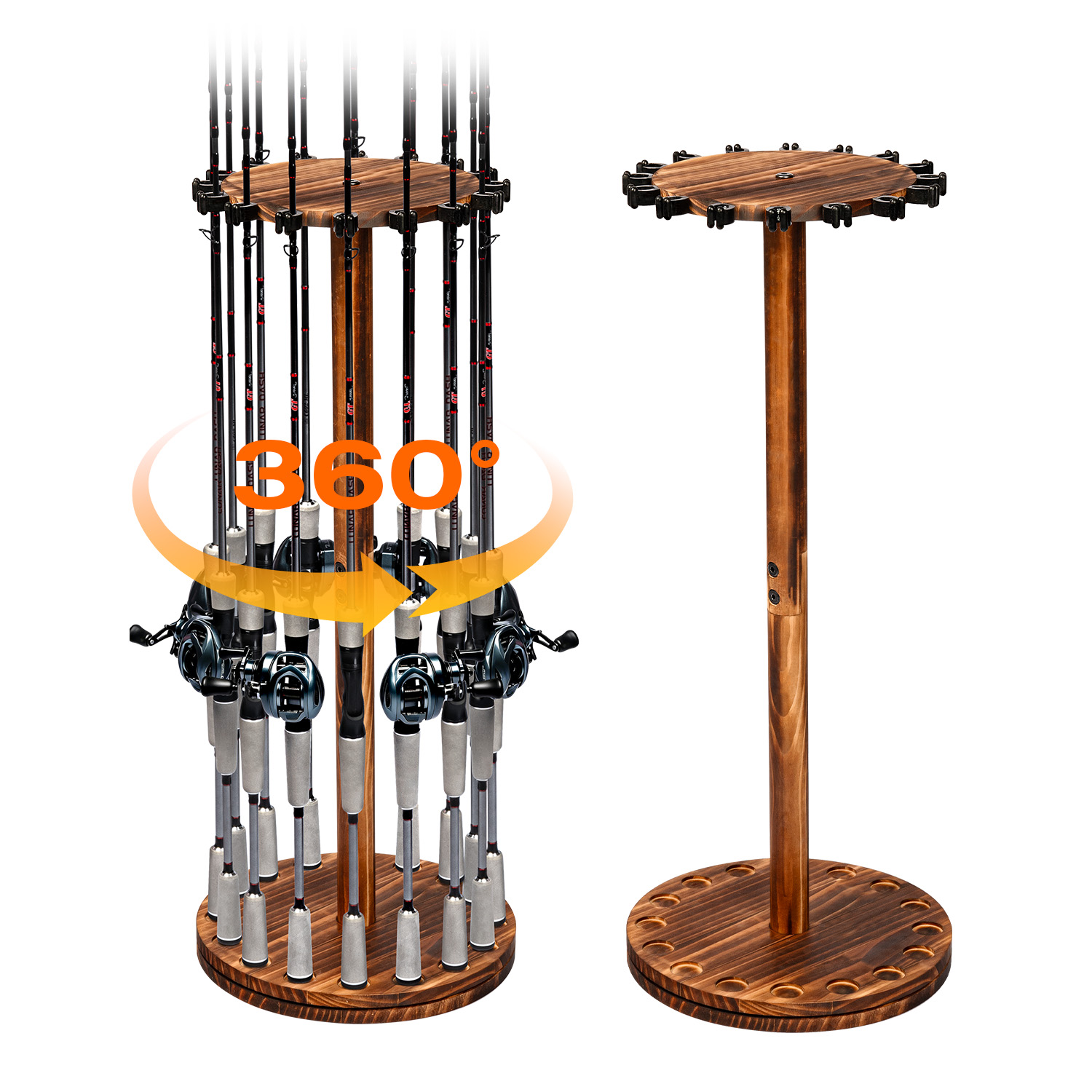 Home Bar Stand - Round Carbonized Wood Fishing Rod Holder
